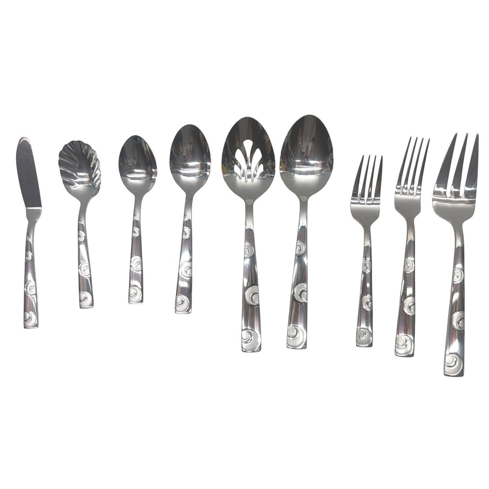 Reed & Barton 9 Pc Stainless Steel Hostess Serving Set Swirl Pattern New